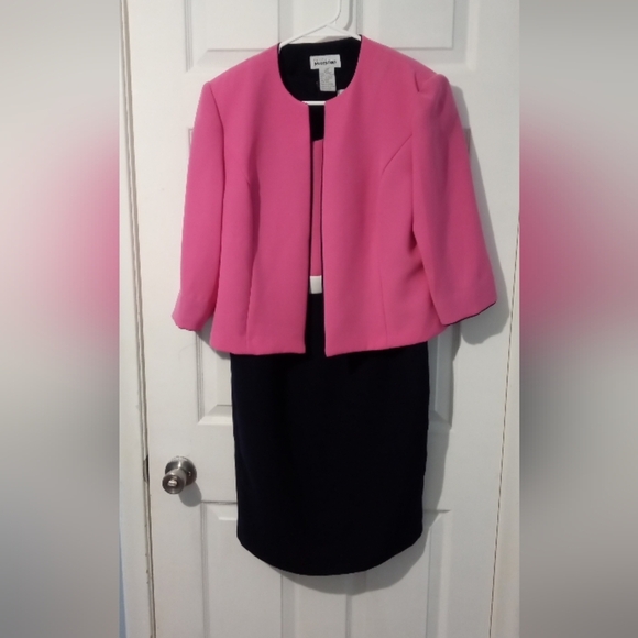 Pink and Black Sheath Midi Dress And  3/4 Sleeve Jacket - Picture 1 of 6